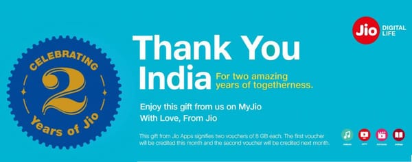 JIO CELEBRATION OFFER ON ITS 2ND ANNIVERSARY